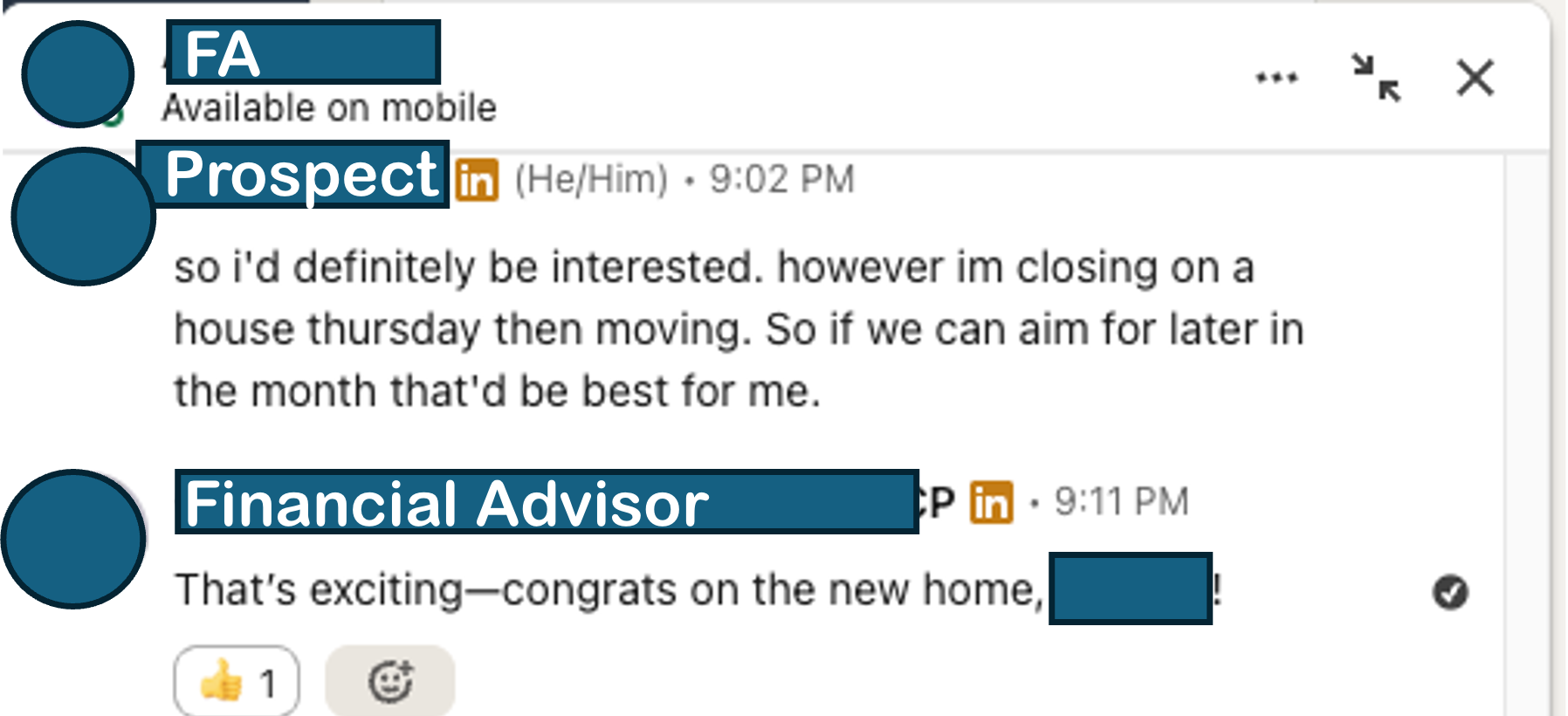 Redacted real LinkedIn outreach exchange